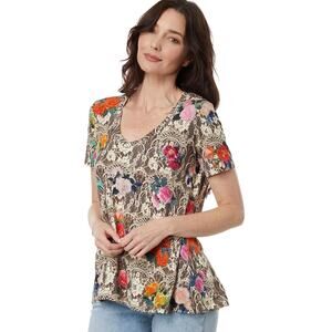 Johnny Was The Janie Favorite Short Sleeve V-Neck Swing Tee Size XL